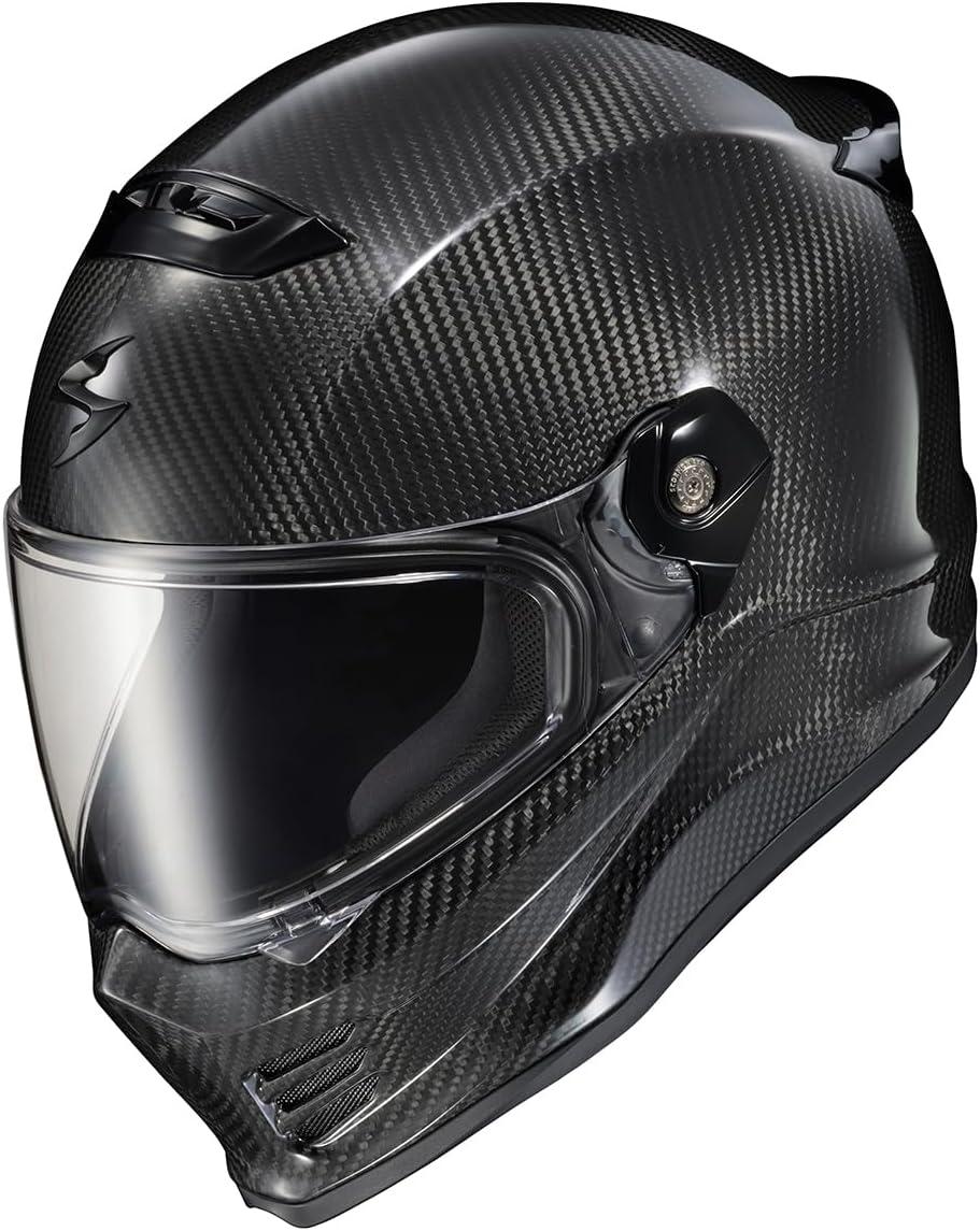 ScorpionEXO Covert FX Carbon Fiber Full Face Motorcycle Helmet Street Fighter Style – Bluetooth Ready Speaker Pockets DOT ECE Solid (Gloss Black – X-Small)(Gloss Black)
