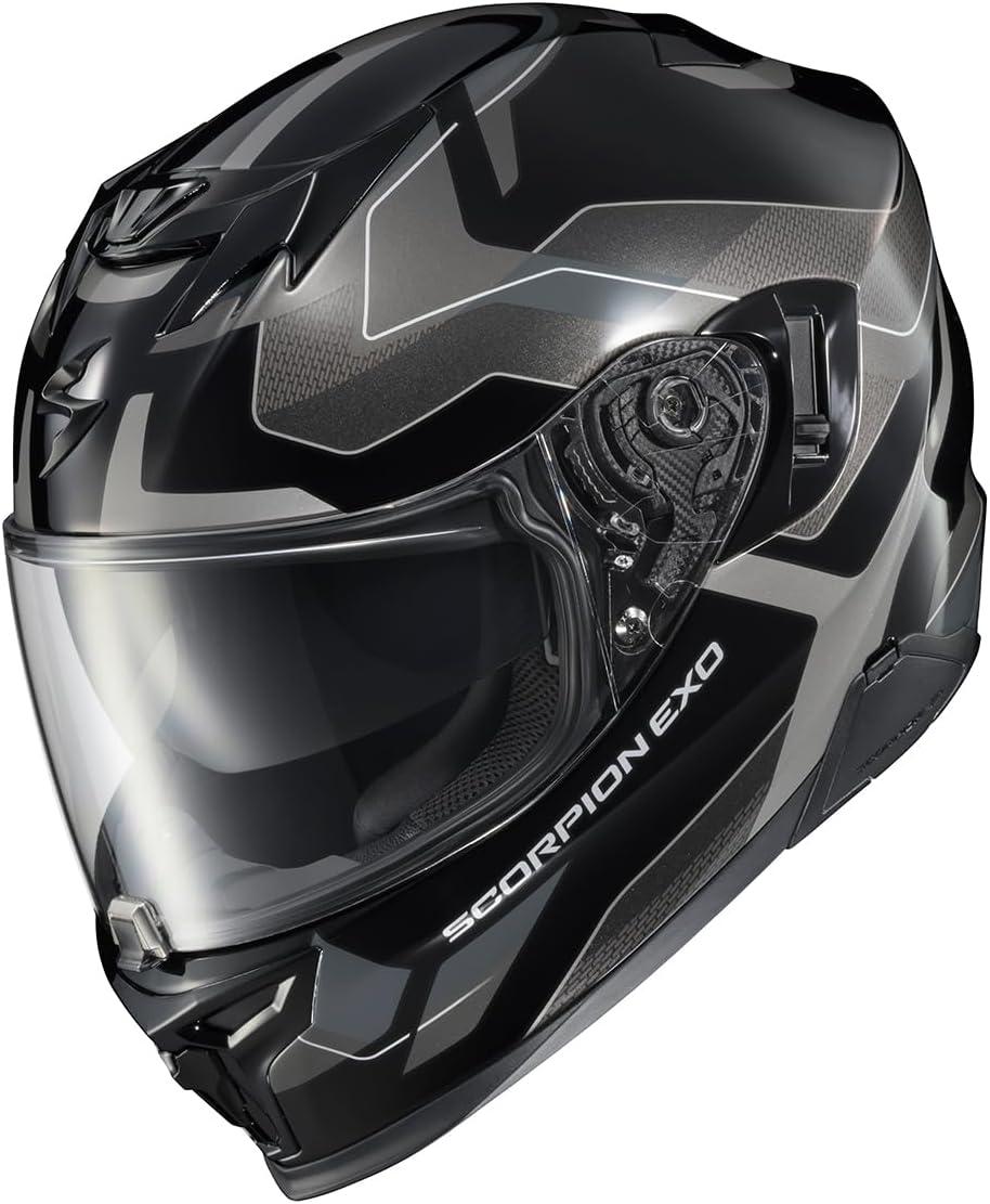ScorpionEXO T520 Full Face Touring Motorcycle Helmet with Bluetooth Ready Speaker Pockets DOT ECE Approved Nama-Shimi (Black/Gold – Medium)(Zuse Phantom)