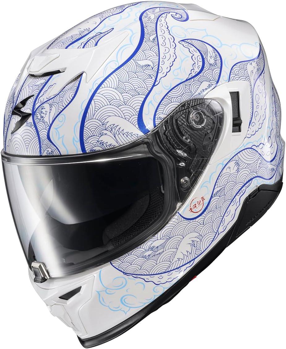 ScorpionEXO T520 Full Face Touring Motorcycle Helmet with Bluetooth Ready Speaker Pockets DOT ECE Approved Nama-Shimi (Black/Gold – Medium)(Nama-shimi White/Blue)