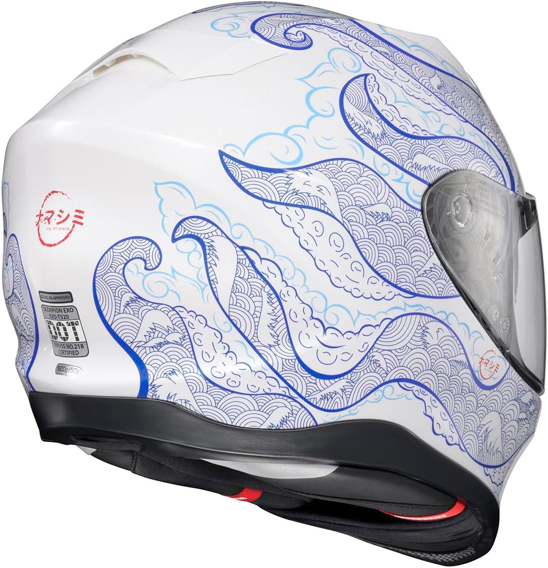 ScorpionEXO T520 Full Face Touring Motorcycle Helmet with Bluetooth Ready Speaker Pockets DOT ECE Approved Nama-Shimi (Black/Gold – Medium)(Nama-shimi White/Blue)