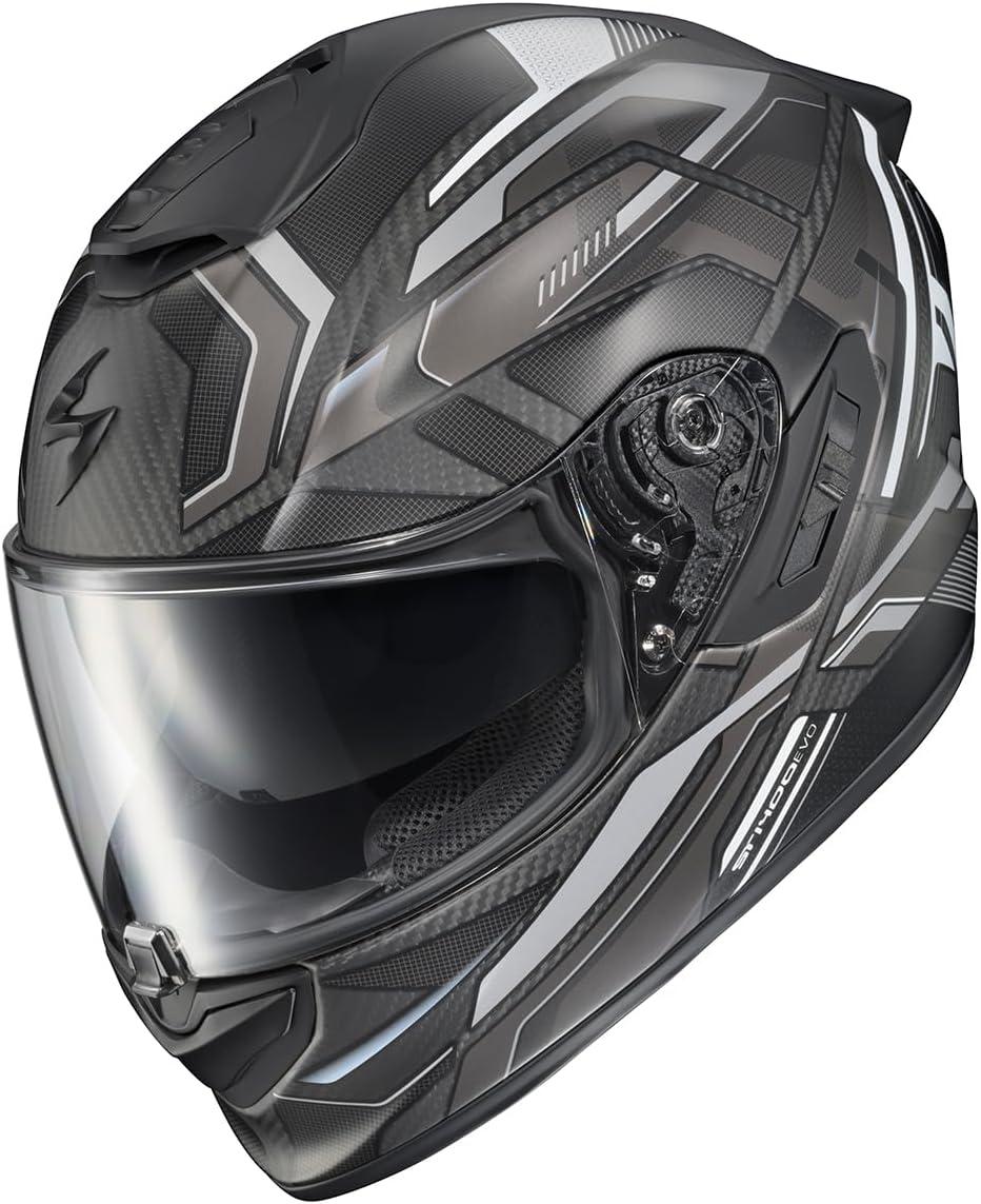 ScorpionEXO ST1400 EVO Carbon Fiber Full Face Sport Touring Street Motorcycle Helmet – Bluetooth Ready Speaker Pockets DOT ECE Solid (Matte Black – Small)(Hex Matte Grey)