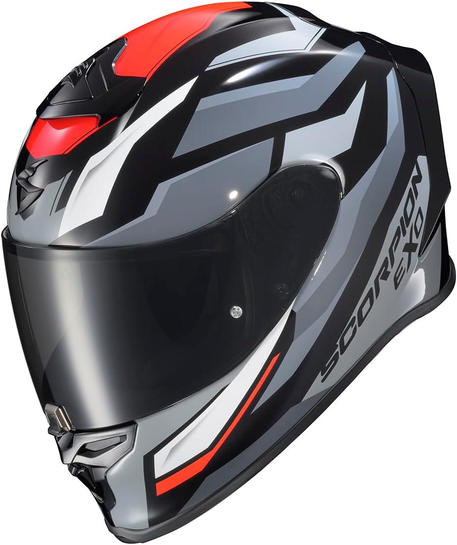 ScorpionEXO R1 Air Full Face Motorcycle Helmet with Pinlock Shield and Bluetooth Ready Speaker Pockets DOT ECE Solid (Matte Pearl White – Small)(Raven Black/Red/Grey)