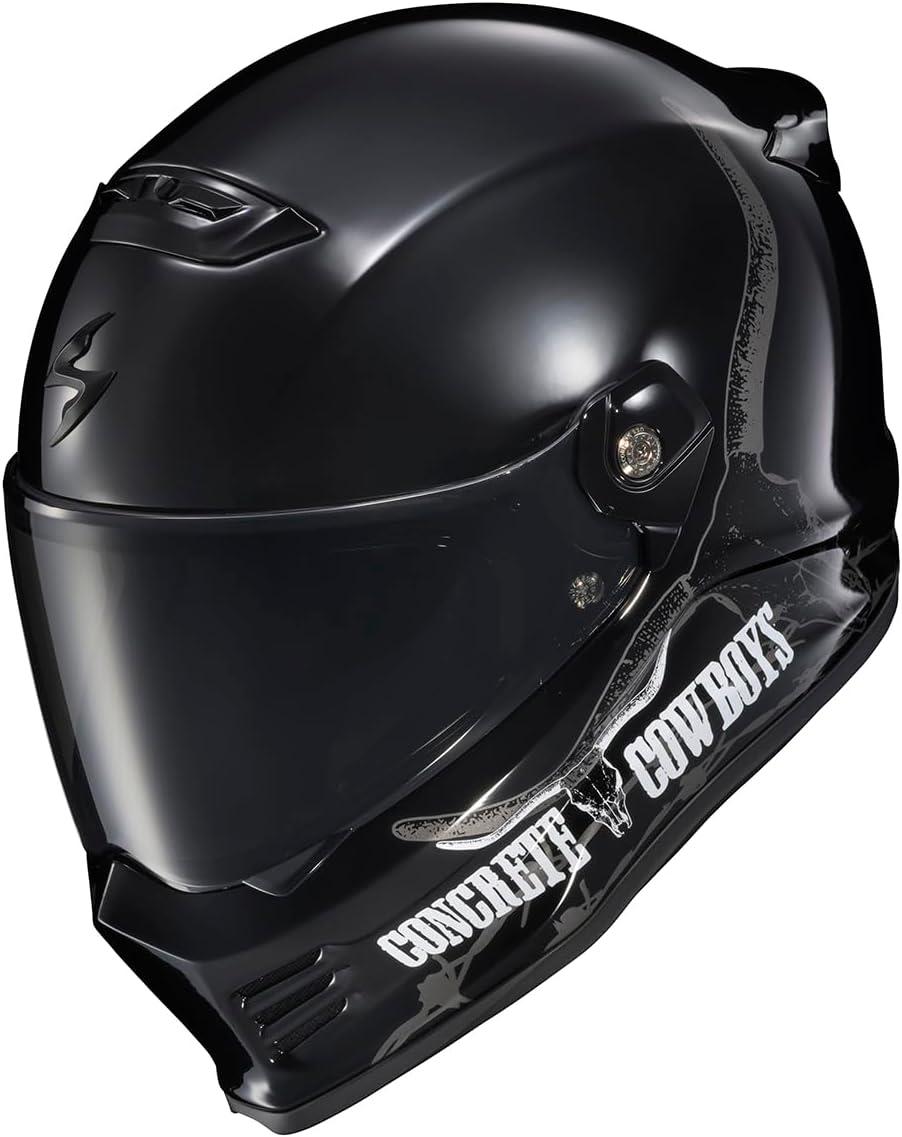 ScorpionEXO Covert FX Full Face Adult Motorcycle Helmet Street Fighter Style – Bluetooth Ready Speaker Pockets DOT ECE Solid (Matte Black – X-Large)(Concrete Cowboys Gloss Black)