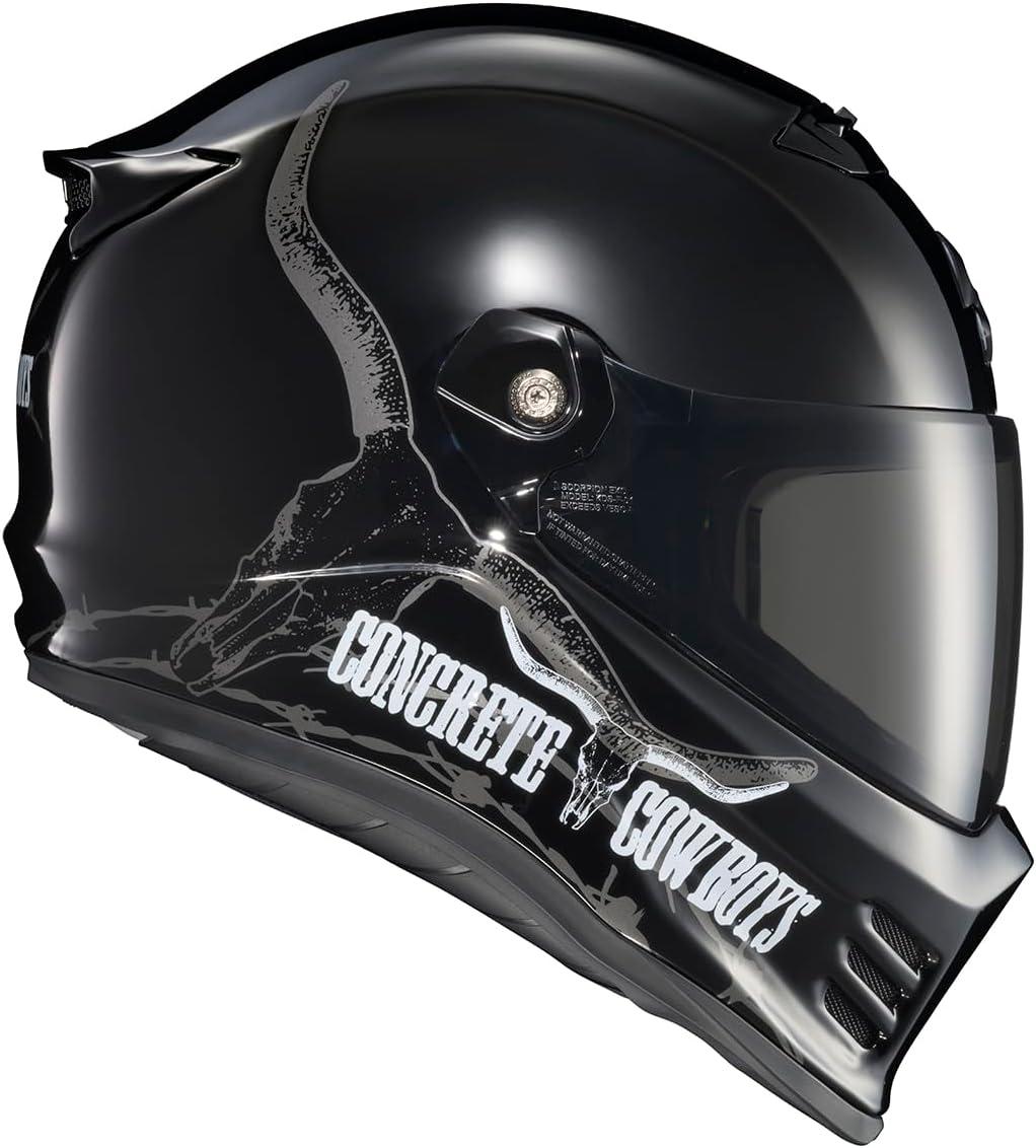 ScorpionEXO Covert FX Full Face Adult Motorcycle Helmet Street Fighter Style – Bluetooth Ready Speaker Pockets DOT ECE Solid (Matte Black – X-Large)(Concrete Cowboys Gloss Black)