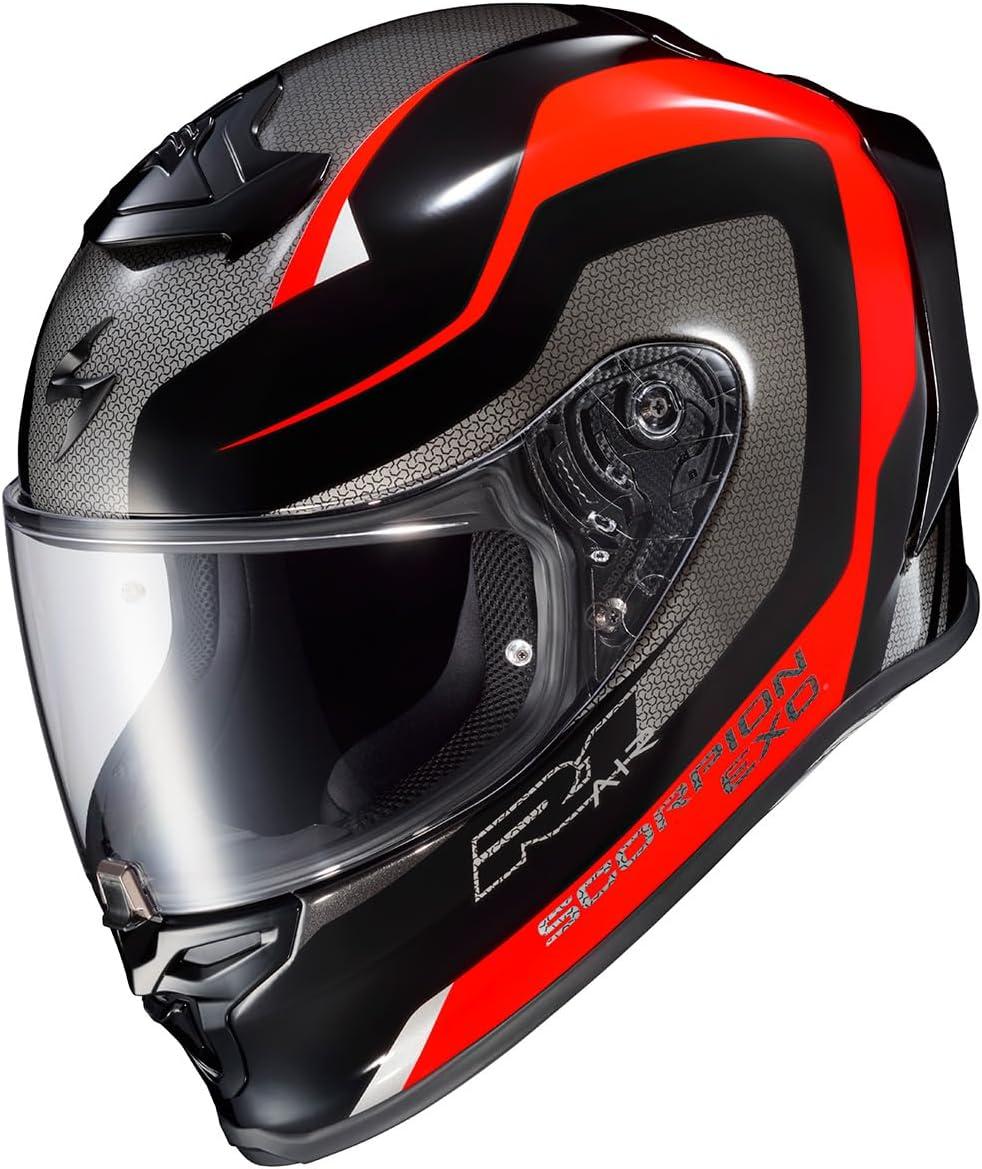ScorpionEXO R1 Air Full Face Motorcycle Helmet with Pinlock Shield and Bluetooth Ready Speaker Pockets DOT ECE Solid (Matte Pearl White – Small)(Red/Black)