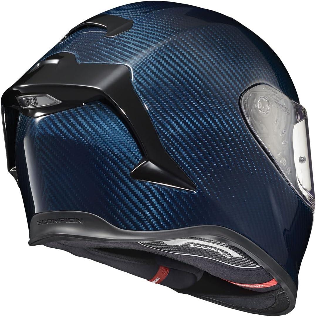 ScorpionEXO R1 Air Carbon Fiber Full Face Motorcycle Helmet with Pinlock Shield Bluetooth Ready Speaker Pockets DOT ECE Onyx (Onyx Gloss Black – Medium)(Gloss Blue)