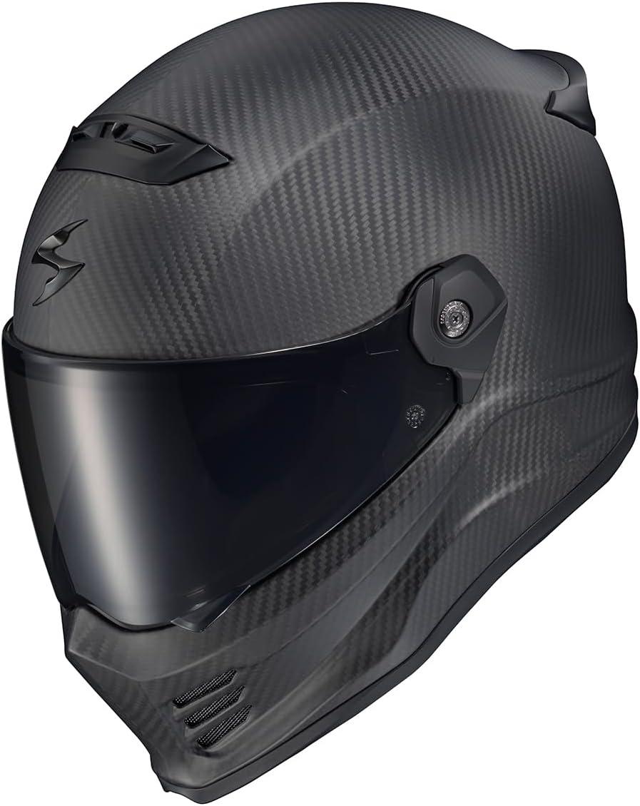 ScorpionEXO Covert FX Carbon Fiber Full Face Motorcycle Helmet Street Fighter Style – Bluetooth Ready Speaker Pockets DOT ECE Solid (Gloss Black – X-Small)(Matte Black)