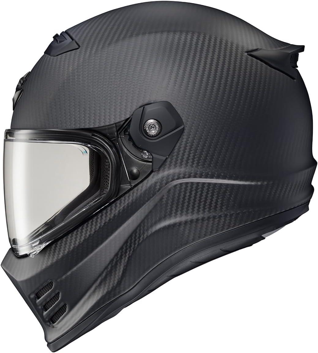 ScorpionEXO Covert FX Carbon Fiber Full Face Motorcycle Helmet Street Fighter Style – Bluetooth Ready Speaker Pockets DOT ECE Solid (Gloss Black – X-Small)(Matte Black)