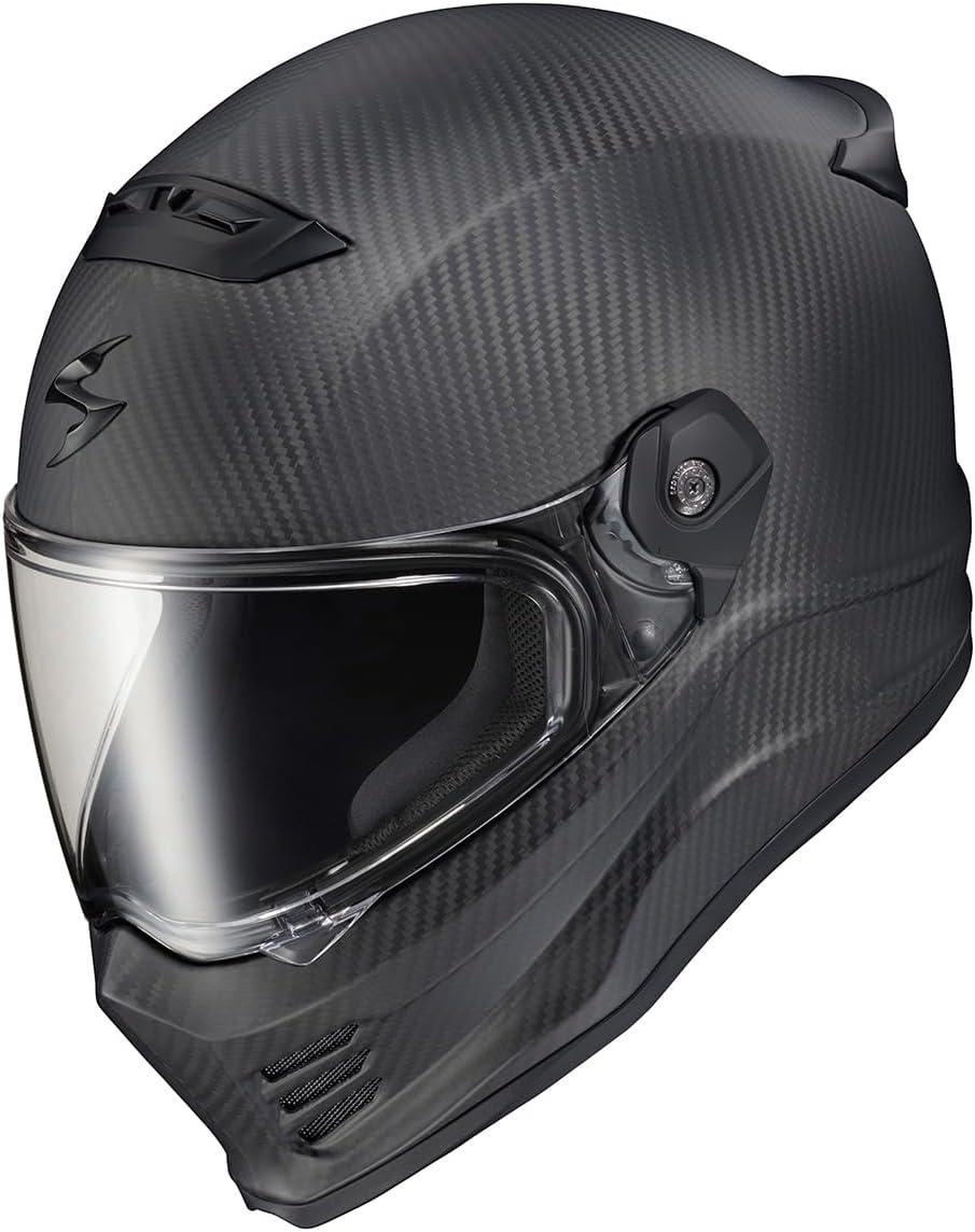 ScorpionEXO Covert FX Carbon Fiber Full Face Motorcycle Helmet Street Fighter Style – Bluetooth Ready Speaker Pockets DOT ECE Solid (Gloss Black – X-Small)(Matte Black)