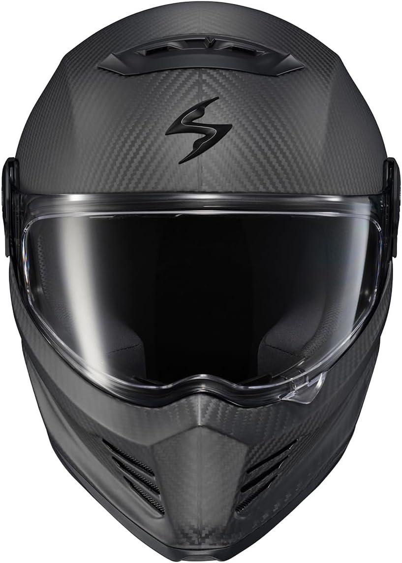 ScorpionEXO Covert FX Carbon Fiber Full Face Motorcycle Helmet Street Fighter Style – Bluetooth Ready Speaker Pockets DOT ECE Solid (Gloss Black – X-Small)(Matte Black)