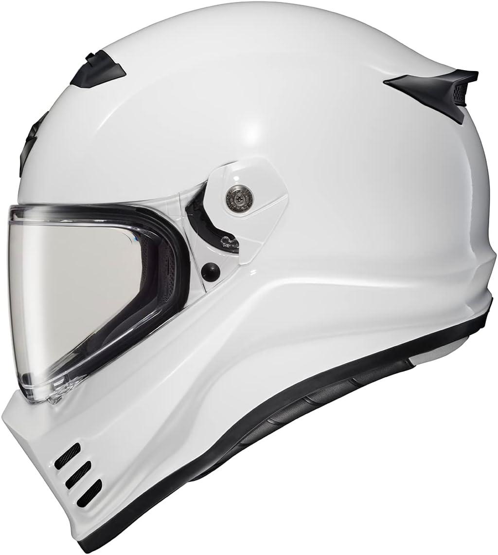 ScorpionEXO Covert FX Full Face Adult Motorcycle Helmet Street Fighter Style – Bluetooth Ready Speaker Pockets DOT ECE Solid (Matte Black – X-Large)(Gloss White)