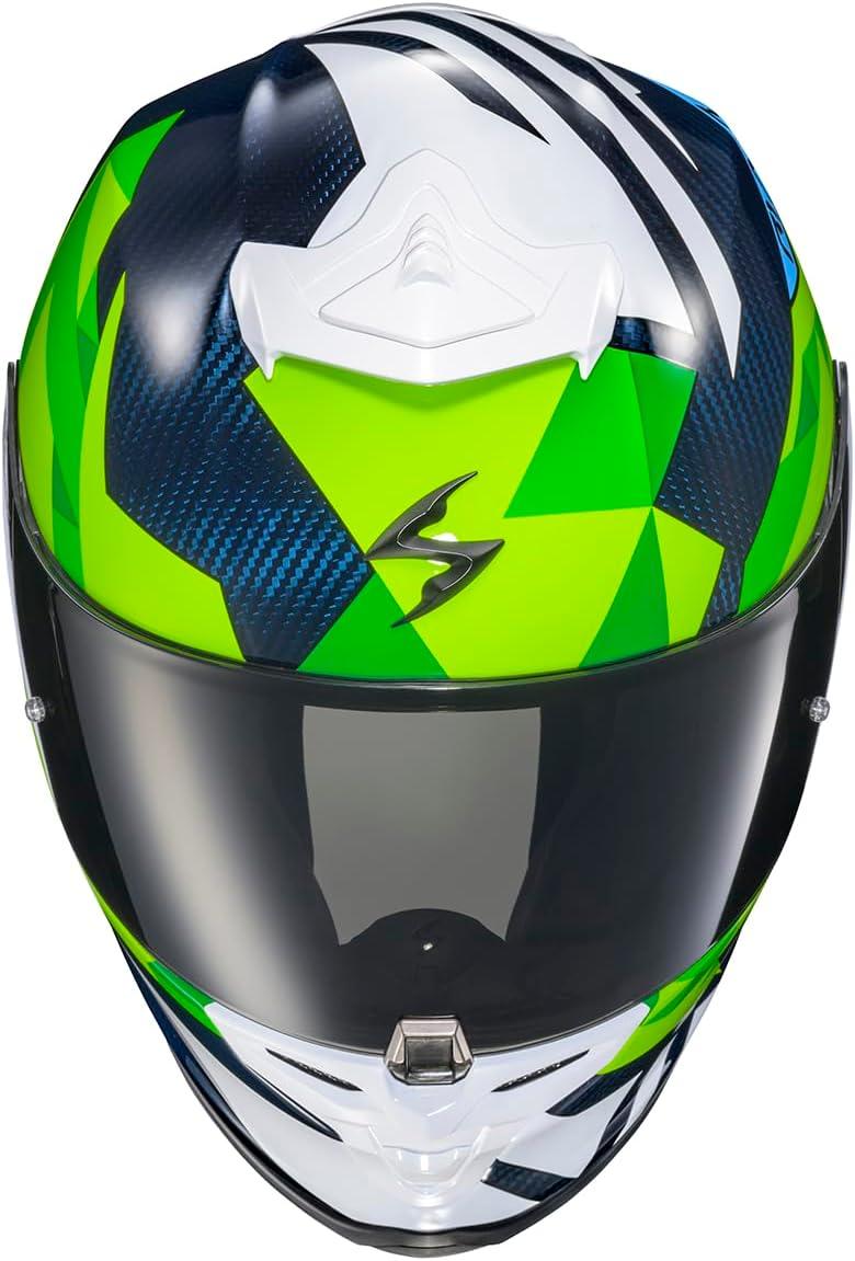 ScorpionEXO R1 Air Carbon Fiber Full Face Motorcycle Helmet with Pinlock Shield Bluetooth Ready Speaker Pockets DOT ECE Onyx (Onyx Gloss Black – Medium)(White/Green/Blue)
