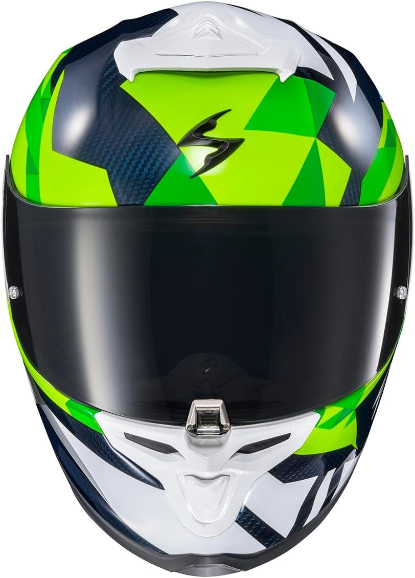 ScorpionEXO R1 Air Carbon Fiber Full Face Motorcycle Helmet with Pinlock Shield Bluetooth Ready Speaker Pockets DOT ECE Onyx (Onyx Gloss Black – Medium)(White/Green/Blue)