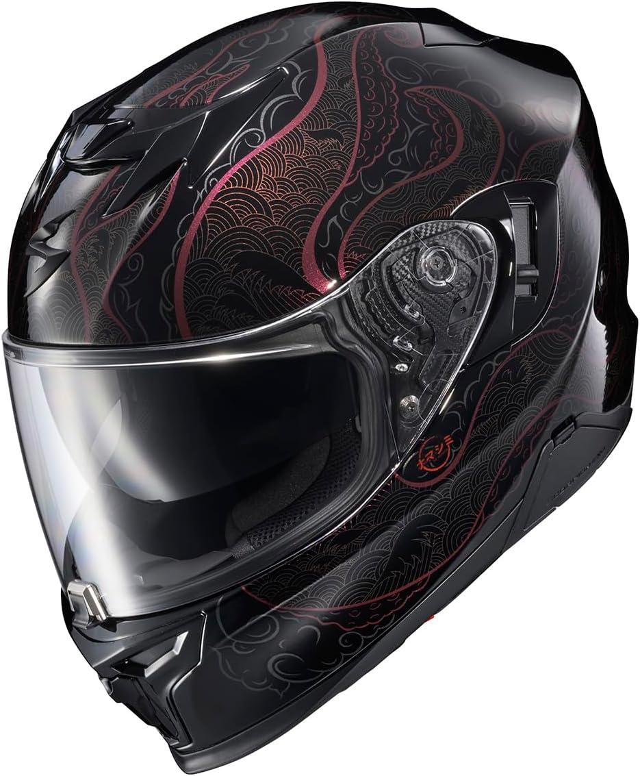 ScorpionEXO T520 Full Face Touring Motorcycle Helmet with Bluetooth Ready Speaker Pockets DOT ECE Approved Nama-Shimi (Black/Gold – Medium)(Nama-shimi Black/Chameleon)