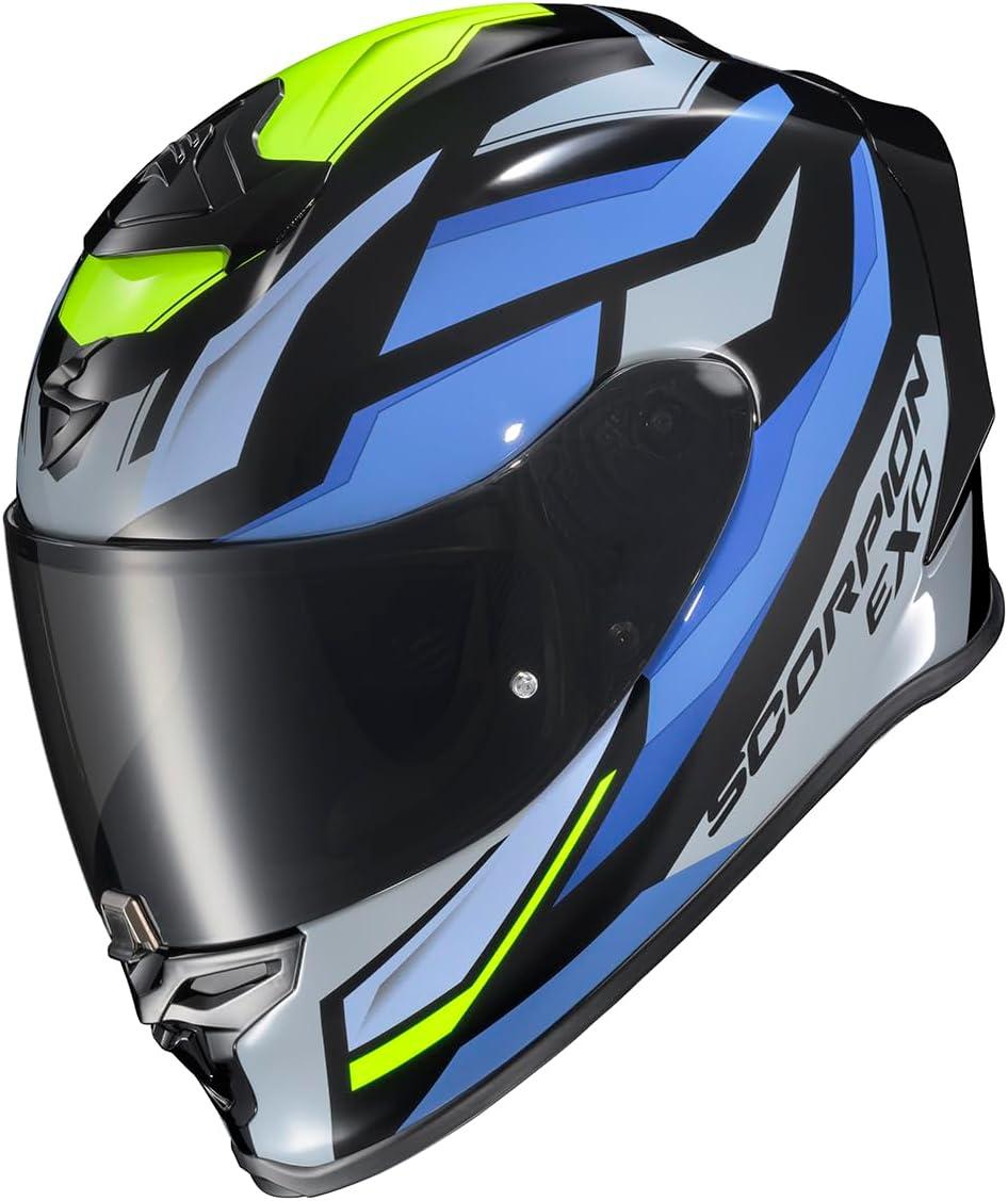 ScorpionEXO R1 Air Full Face Motorcycle Helmet with Pinlock Shield and Bluetooth Ready Speaker Pockets DOT ECE Solid (Matte Pearl White – Small)(Raven Black/Blue/Hi Viz)