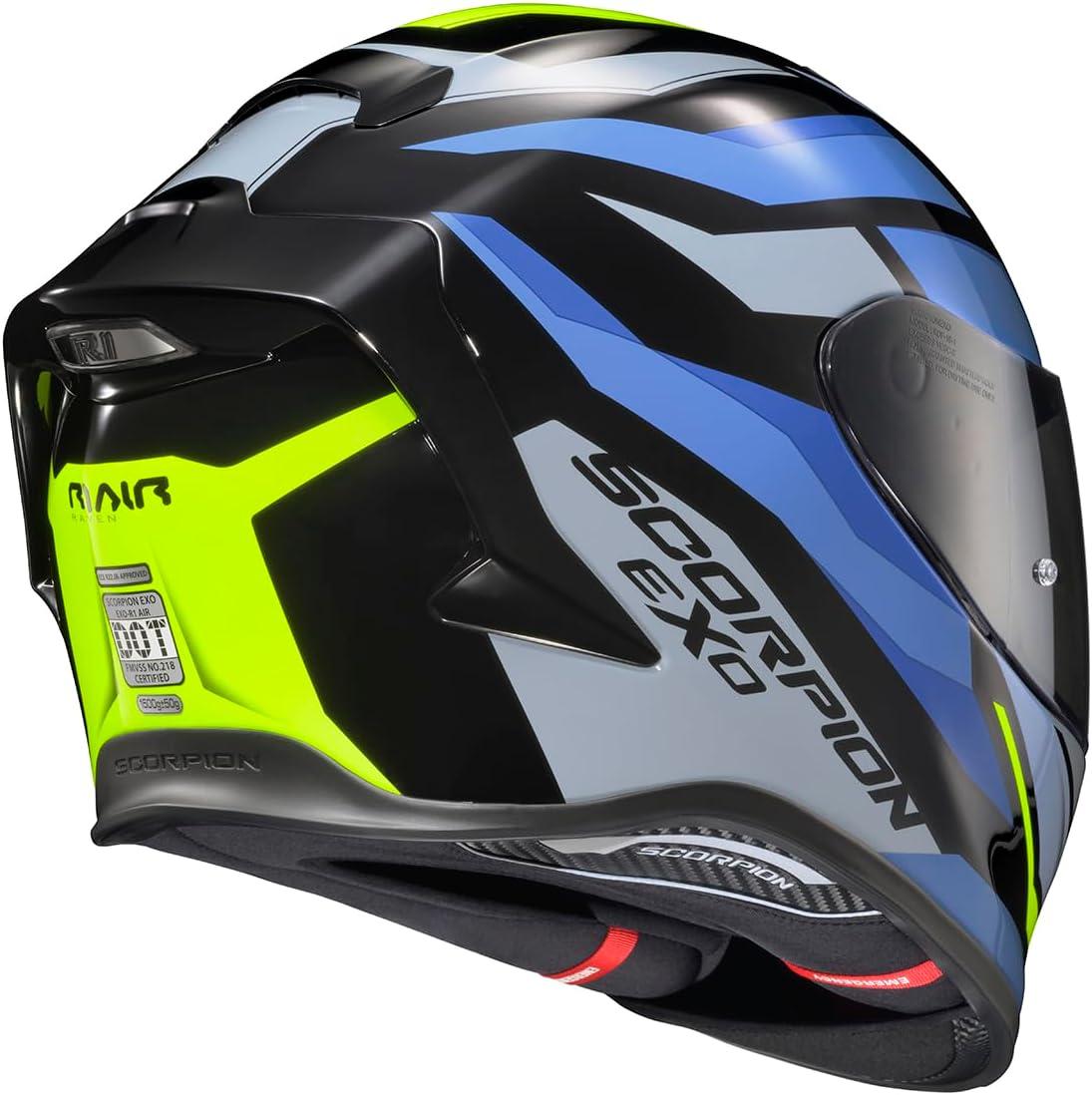 ScorpionEXO R1 Air Full Face Motorcycle Helmet with Pinlock Shield and Bluetooth Ready Speaker Pockets DOT ECE Solid (Matte Pearl White – Small)(Raven Black/Blue/Hi Viz)