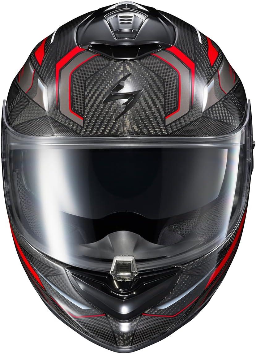 ScorpionEXO ST1400 EVO Carbon Fiber Full Face Sport Touring Street Motorcycle Helmet – Bluetooth Ready Speaker Pockets DOT ECE Solid (Matte Black – Small)(Hex Gloss Red)
