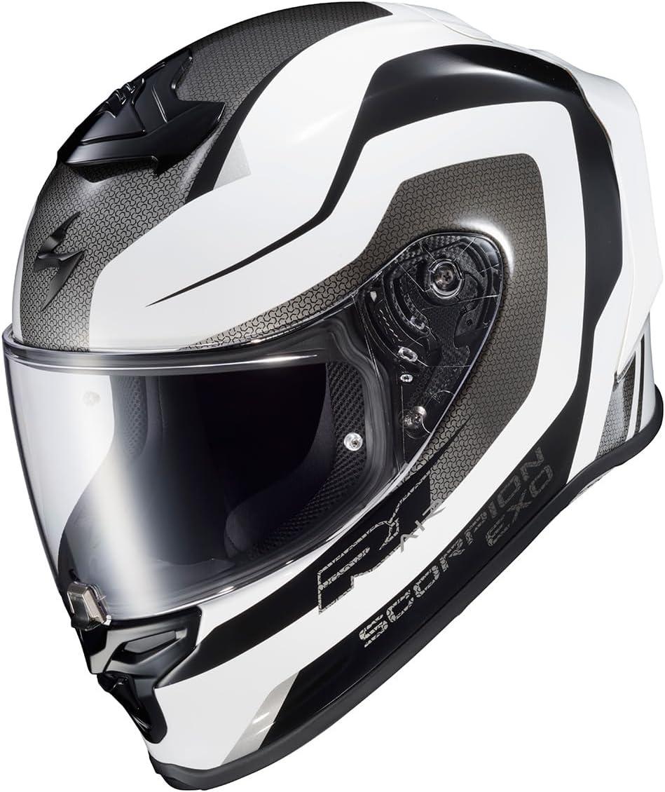 ScorpionEXO R1 Air Full Face Motorcycle Helmet with Pinlock Shield and Bluetooth Ready Speaker Pockets DOT ECE Solid (Matte Pearl White – Small)(White/Black)