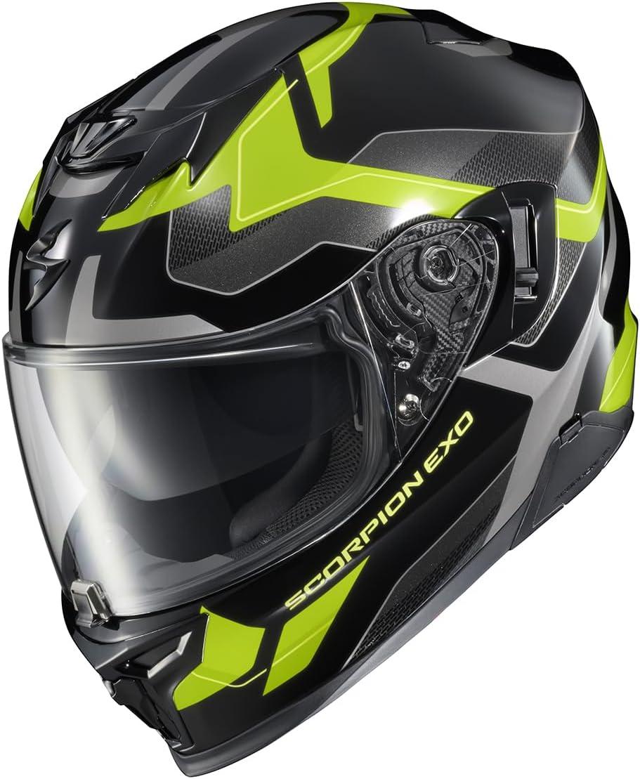 ScorpionEXO T520 Full Face Touring Motorcycle Helmet with Bluetooth Ready Speaker Pockets DOT ECE Approved Nama-Shimi (Black/Gold – Medium)(Black/Hi-viz)