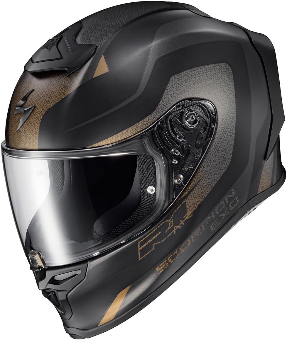 ScorpionEXO R1 Air Full Face Motorcycle Helmet with Pinlock Shield and Bluetooth Ready Speaker Pockets DOT ECE Solid (Matte Pearl White – Small)(Gold/Black)