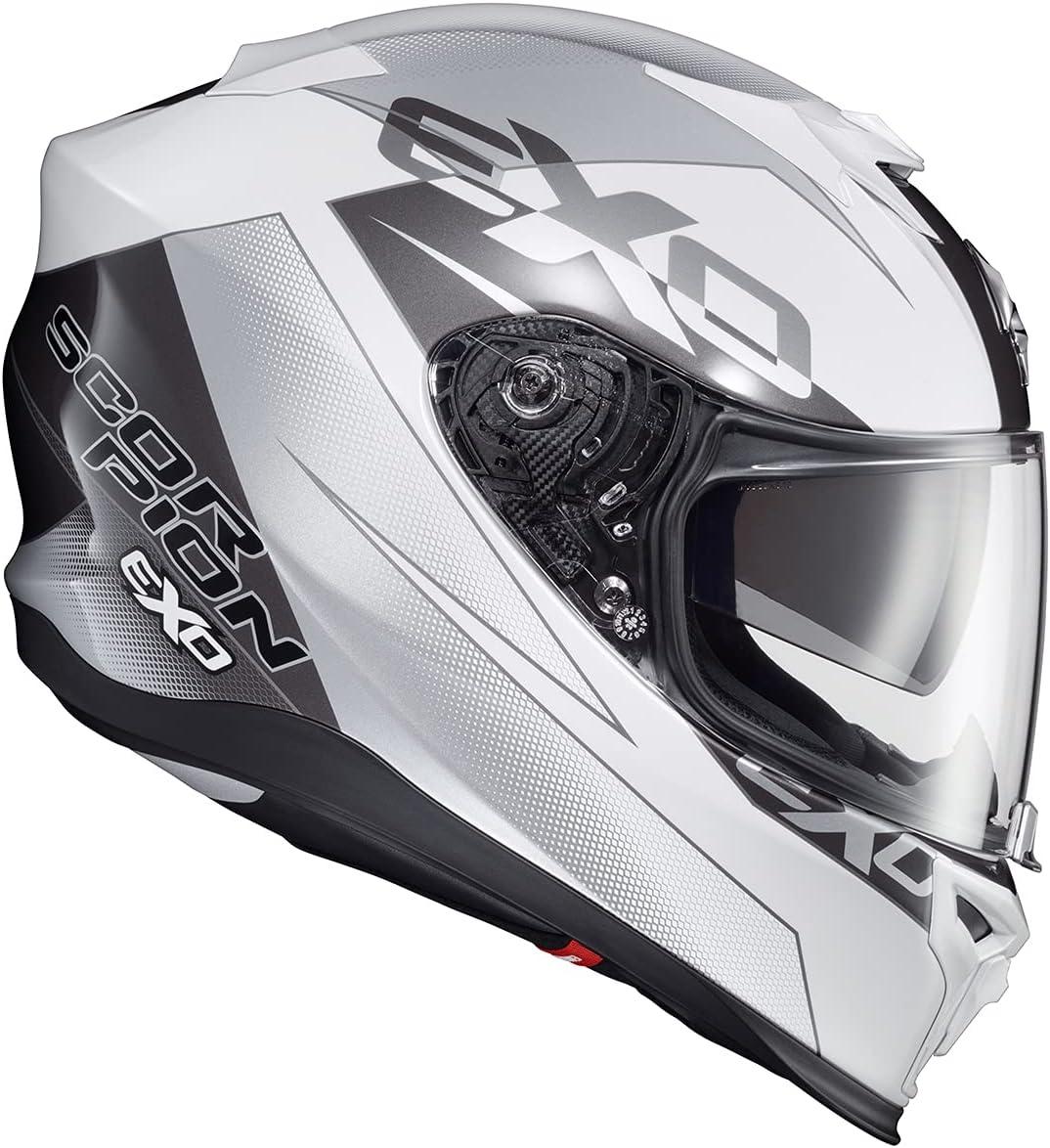 ScorpionEXO T520 Full Face Touring Motorcycle Helmet with Bluetooth Ready Speaker Pockets DOT ECE Approved Nama-Shimi (Black/Gold – Medium)(White)