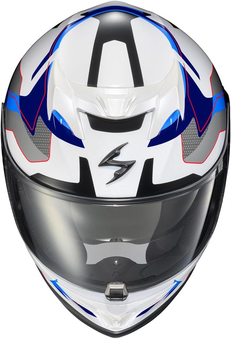 ScorpionEXO T520 Full Face Touring Motorcycle Helmet with Bluetooth Ready Speaker Pockets DOT ECE Approved Nama-Shimi (Black/Gold – Medium)(White/Blue)