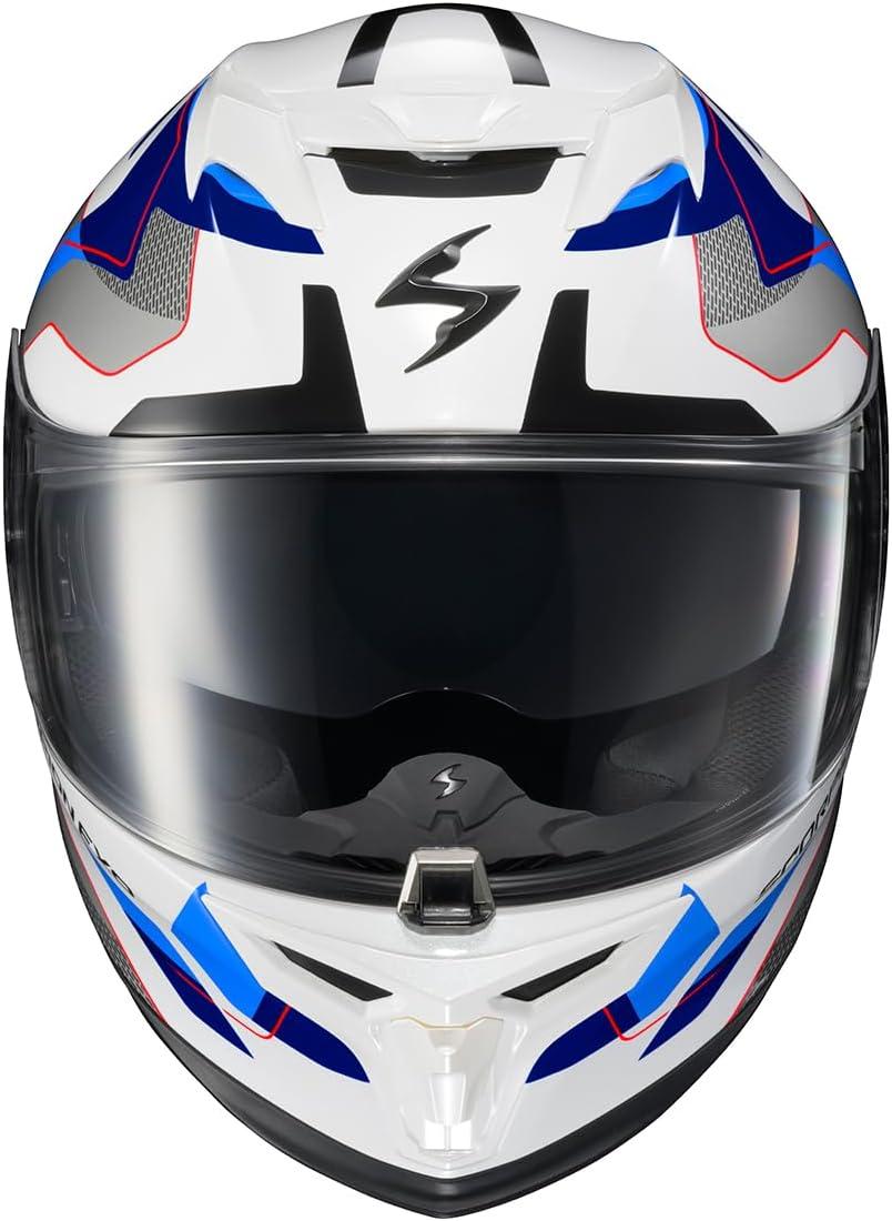 ScorpionEXO T520 Full Face Touring Motorcycle Helmet with Bluetooth Ready Speaker Pockets DOT ECE Approved Nama-Shimi (Black/Gold – Medium)(White/Blue)