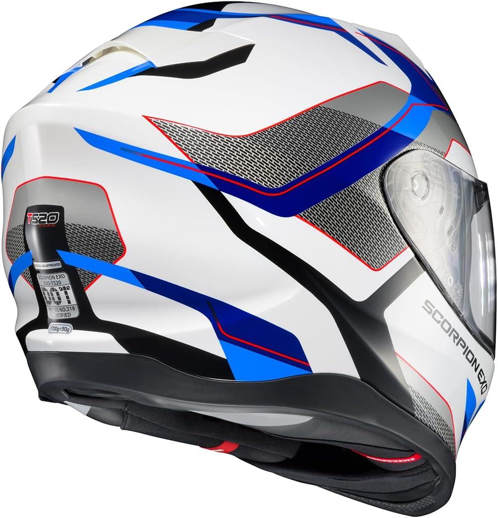 ScorpionEXO T520 Full Face Touring Motorcycle Helmet with Bluetooth Ready Speaker Pockets DOT ECE Approved Nama-Shimi (Black/Gold – Medium)(White/Blue)