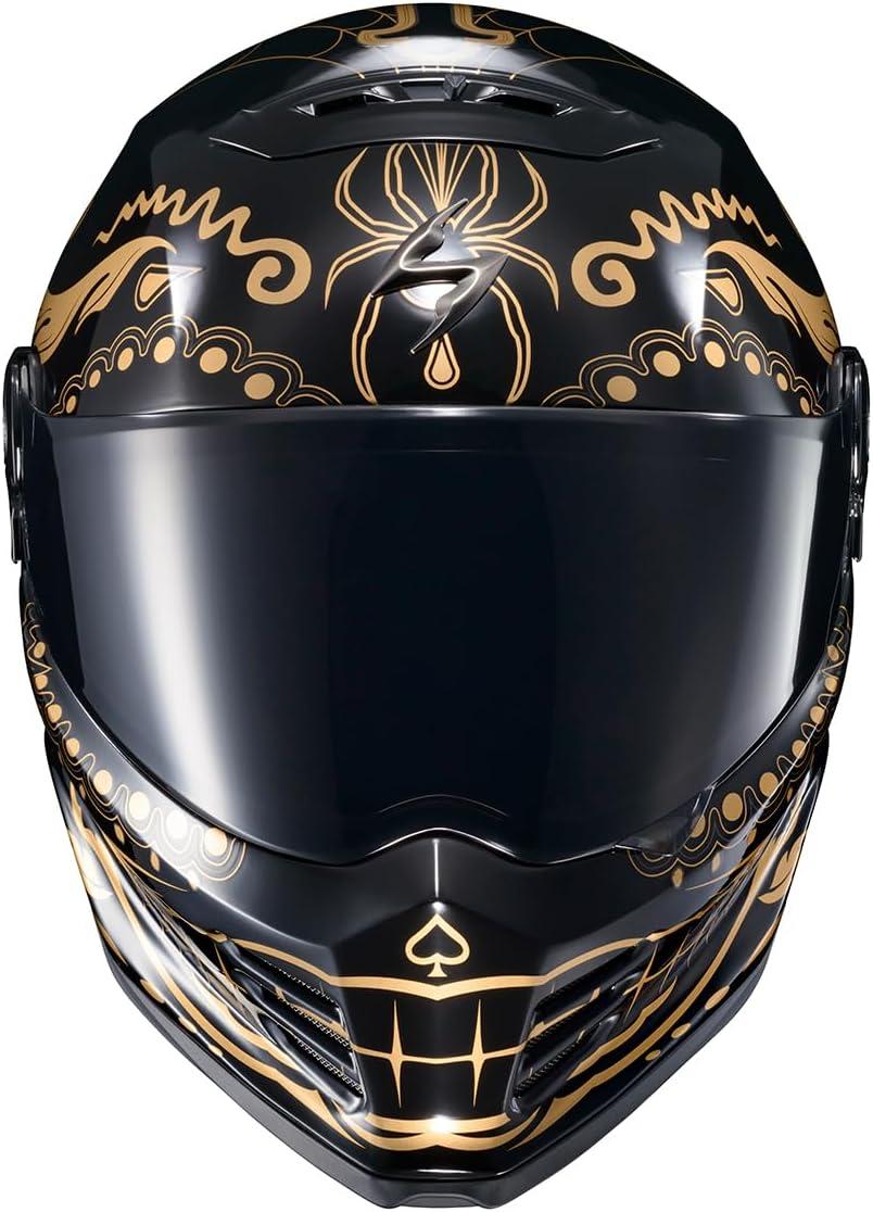 ScorpionEXO Covert FX Full Face Adult Motorcycle Helmet Street Fighter Style – Bluetooth Ready Speaker Pockets DOT ECE Solid (Matte Black – X-Large)(Gold/Gloss Black)