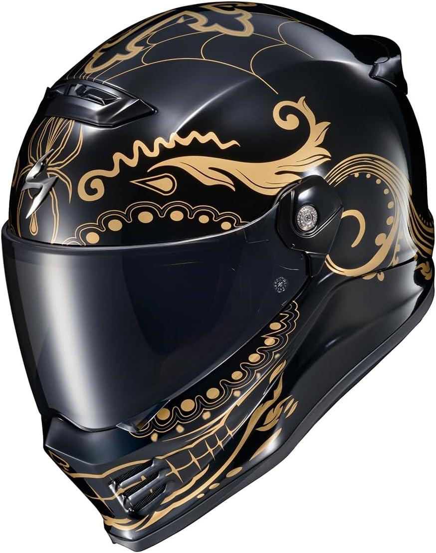 ScorpionEXO Covert FX Full Face Adult Motorcycle Helmet Street Fighter Style – Bluetooth Ready Speaker Pockets DOT ECE Solid (Matte Black – X-Large)(Gold/Gloss Black)