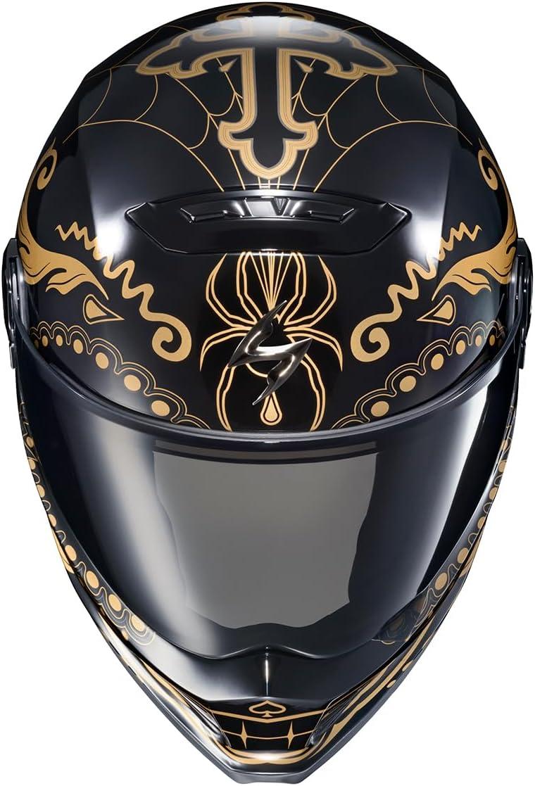 ScorpionEXO Covert FX Full Face Adult Motorcycle Helmet Street Fighter Style – Bluetooth Ready Speaker Pockets DOT ECE Solid (Matte Black – X-Large)(Gold/Gloss Black)