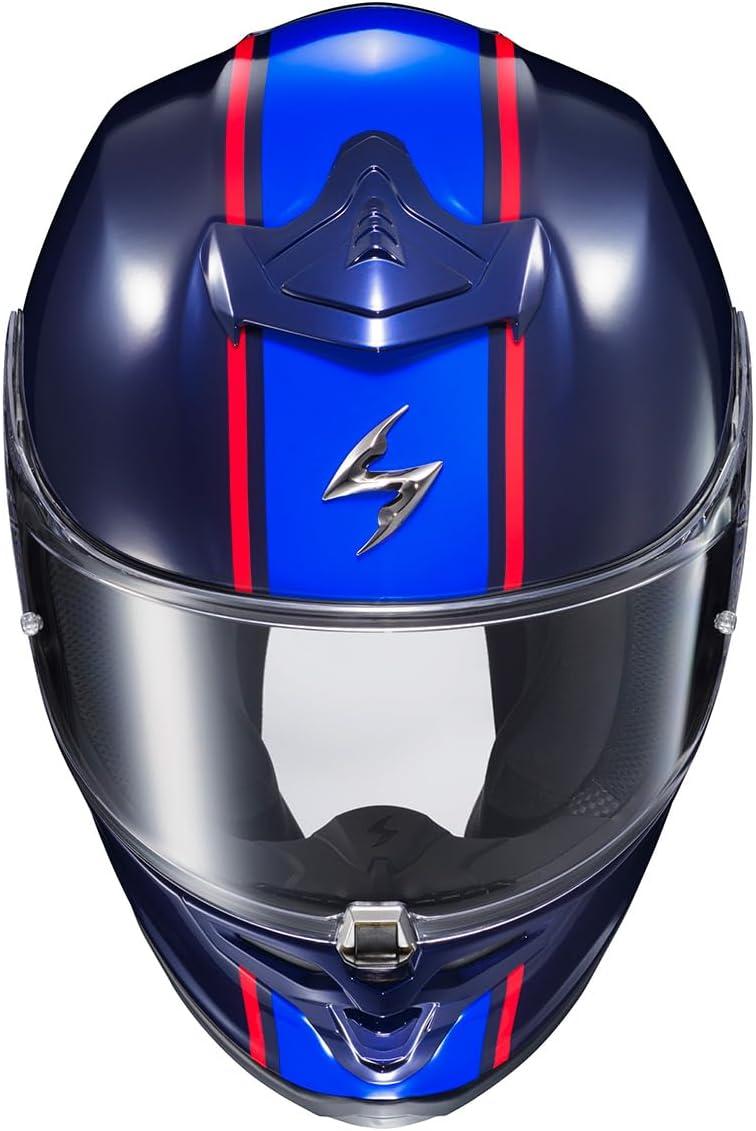 ScorpionEXO R1 Air Full Face Motorcycle Helmet with Pinlock Shield and Bluetooth Ready Speaker Pockets DOT ECE Solid (Matte Pearl White – Small)(Blue/Red)