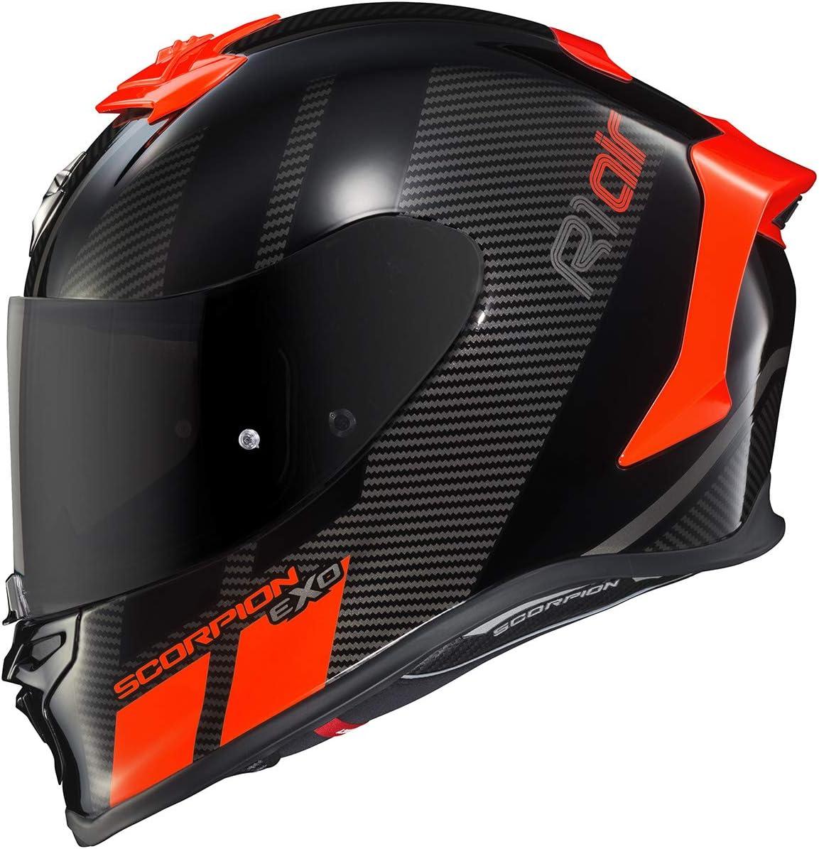 ScorpionEXO R1 Air Full Face Motorcycle Helmet with Pinlock Shield and Bluetooth Ready Speaker Pockets DOT ECE Solid (Matte Pearl White – Small)(Neon Red)