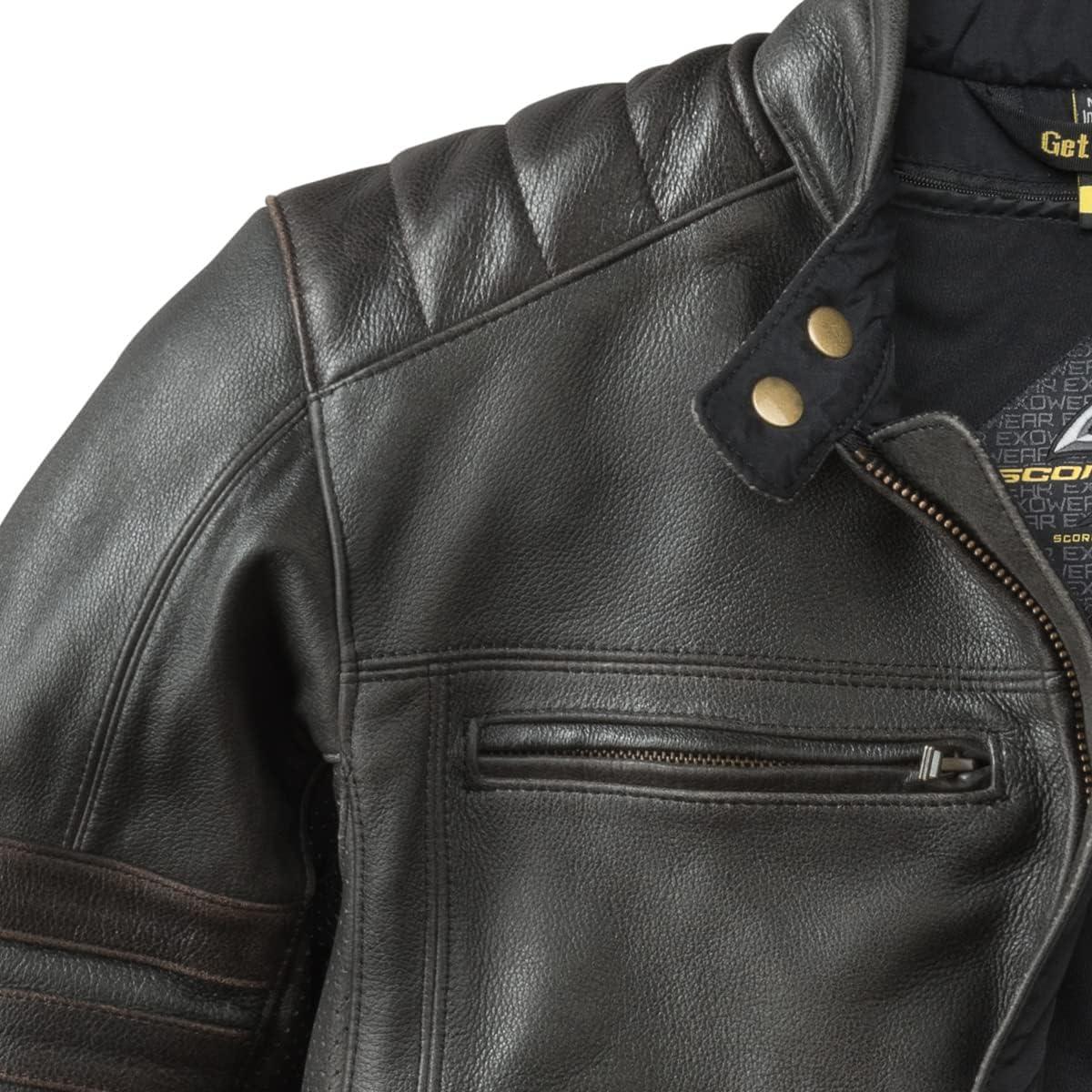 ScorpionEXO 1909 Vintage Leather Motorcycle Jacket Ventilated with Removable Thermal Liner and CE Rated Armor Included(Black/Brown)