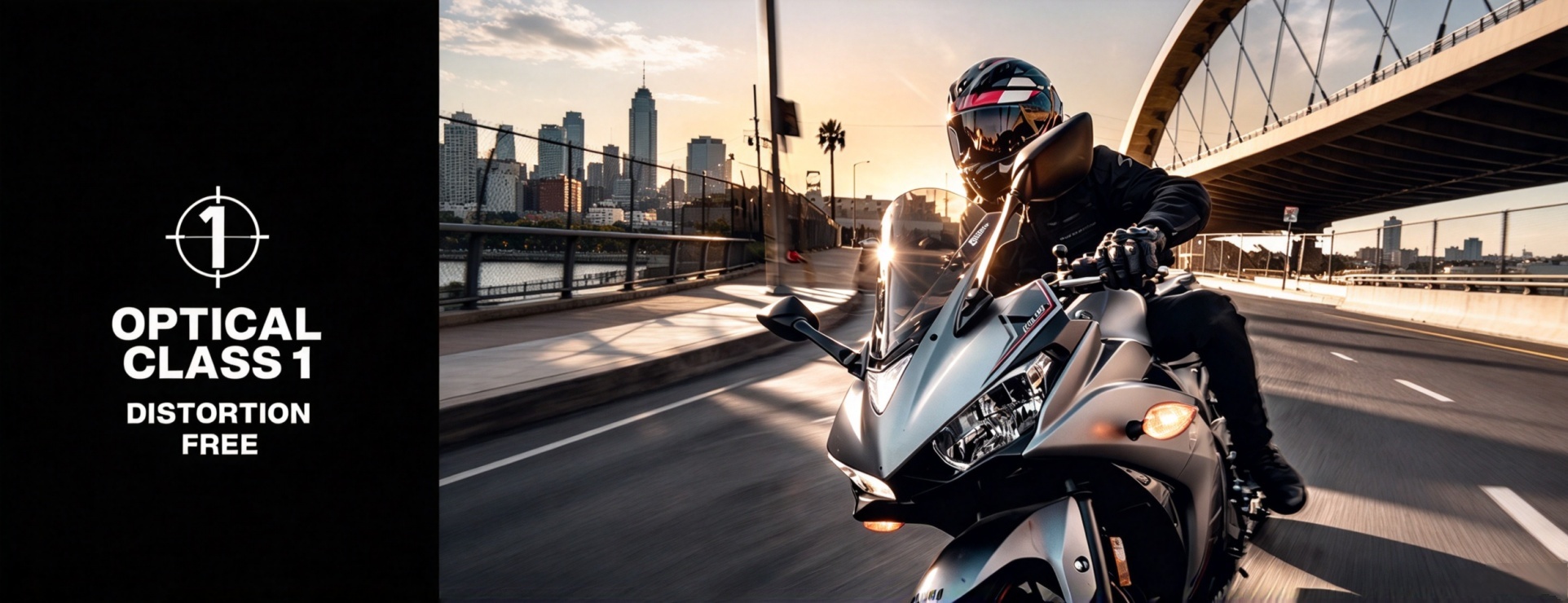 Motorcycle rider wearing a Scorpion EXO full face helmet on the open road